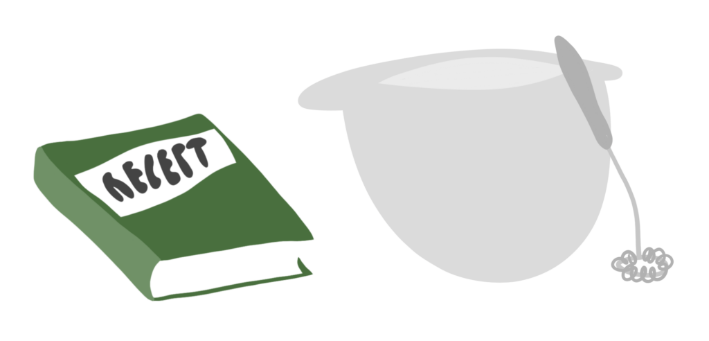 Illustration på receptbok och bunke